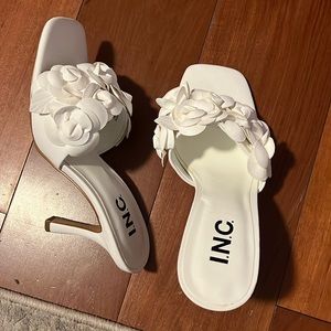 White Floral Slip On Heels